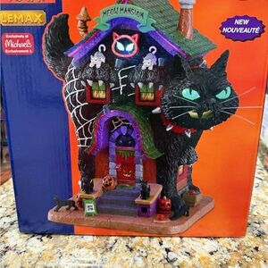 Lemax Meow Mansion with Black and Green Cat